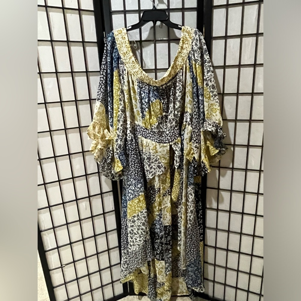 LIVE 4 TRUTH Floral Patchwork MAXI DUSTER Dress in Yellow, Navy & Black SIZE 3X